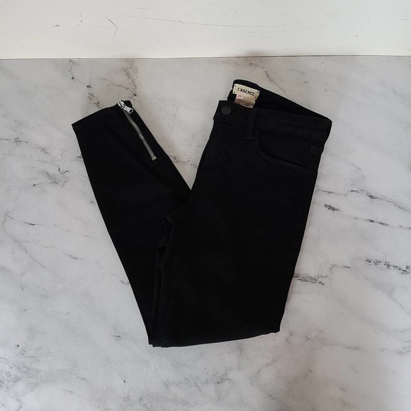 L'agence Emmanuelle Midrise Cropped Zipper Black Skinny Jeans 25 NWT - Picture 1 of 8